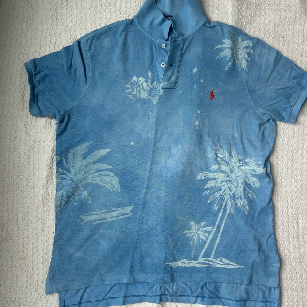 Polo Ralph Lauren Men's Blue Polo Shirt with Palm Tree Design